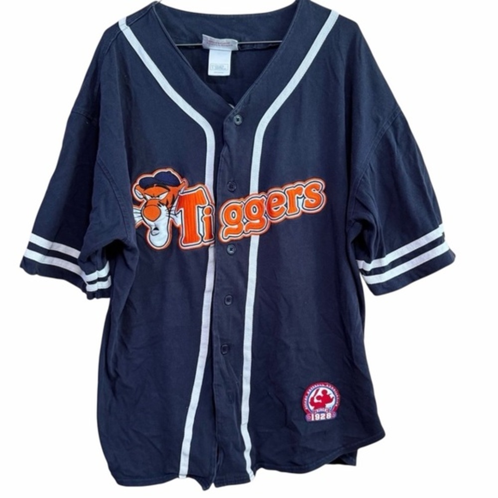 Disneyland Vintage Tigger Baseball Jersey Shirt Navy White Stripes Large